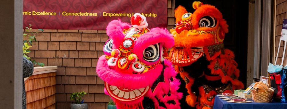 Lion dancers performing at a community event