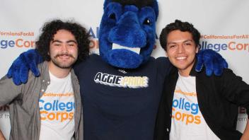 Two UC Davis College Corps students posing with Gunrock