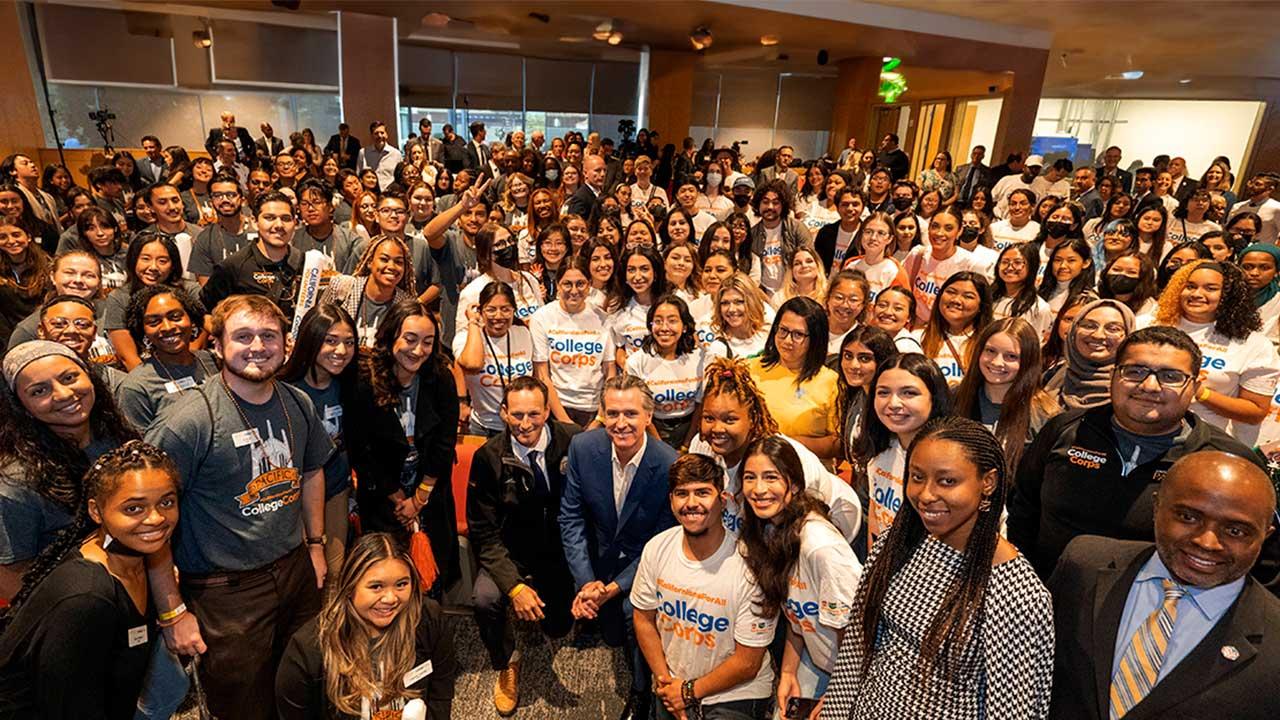UC Davis College Corps group shot with Gavin Newsom