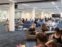 Students studying in the Memorial Union lobby