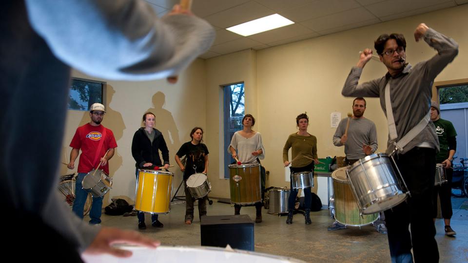 Students in a Brazilian samba class