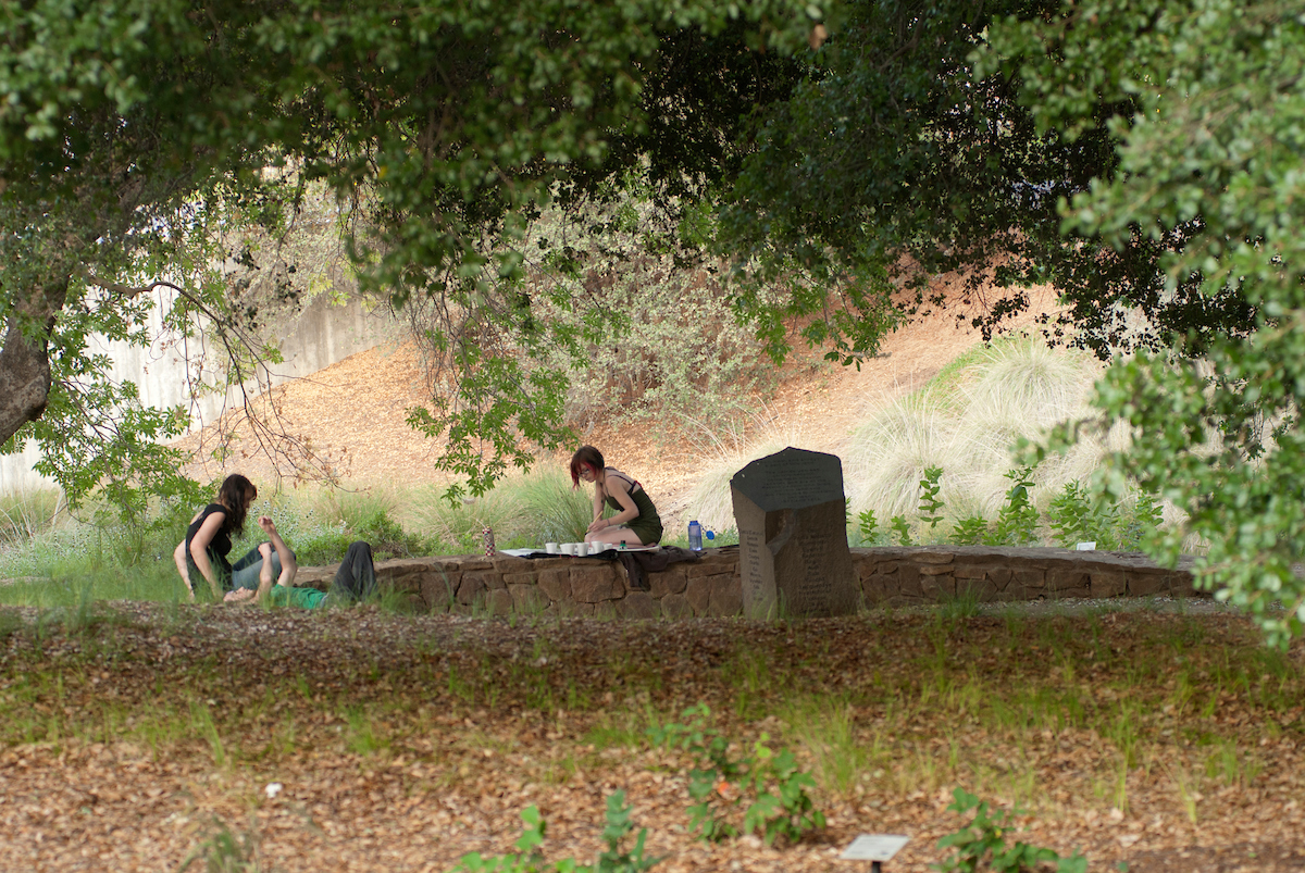 students do art at the Native American Contemplative Garden