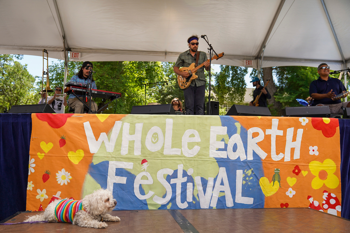 A band plays at the Whole Earth Festival 2022