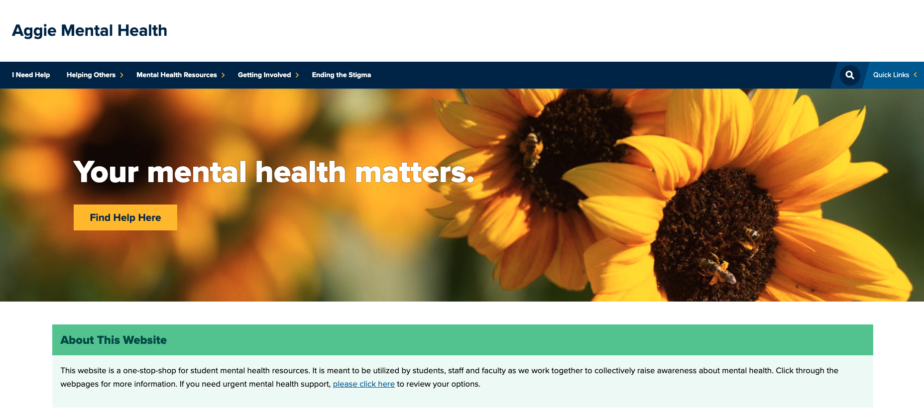 Aggie Mental Health website screenshot 2