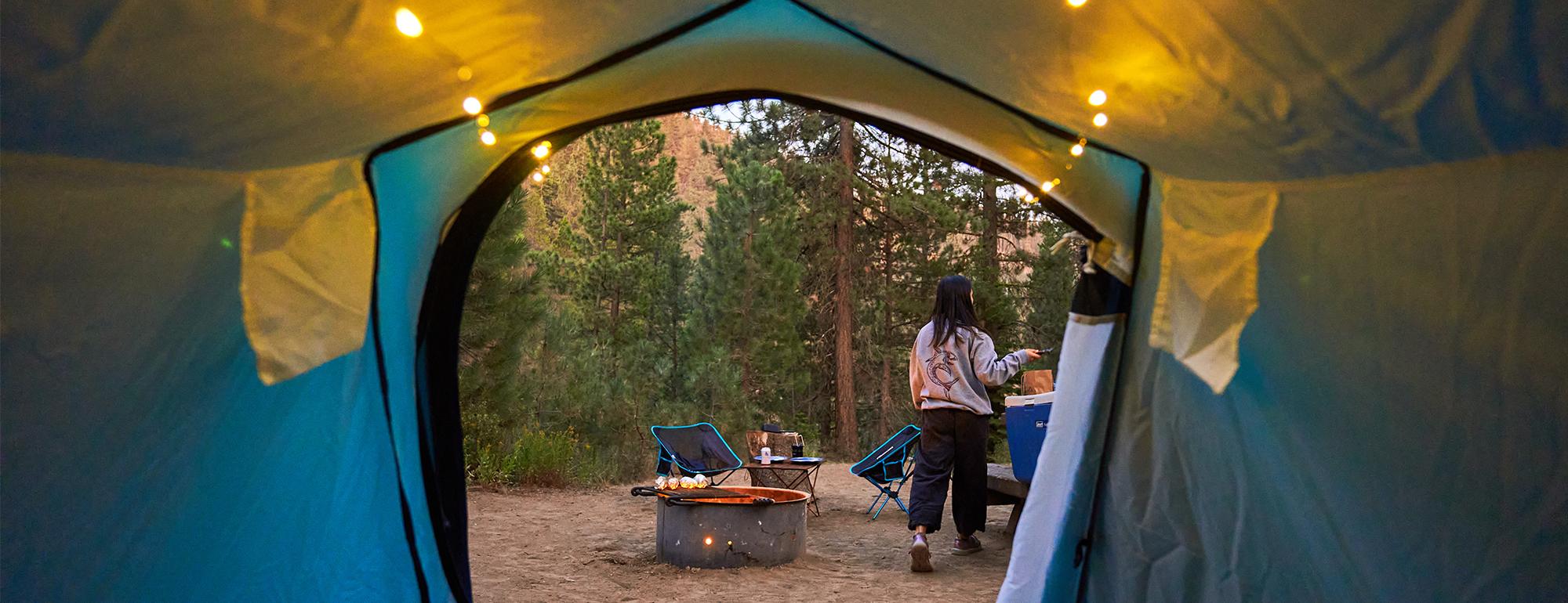 Looking out from a camping tent