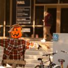 Scarecrow at Halloween in front of Bainer Hall