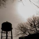 Water tower on cold day. 